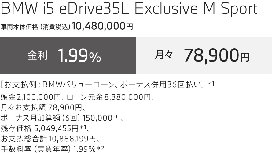 BMW i5 eDrive35L Exclusive M Sport お支払例
